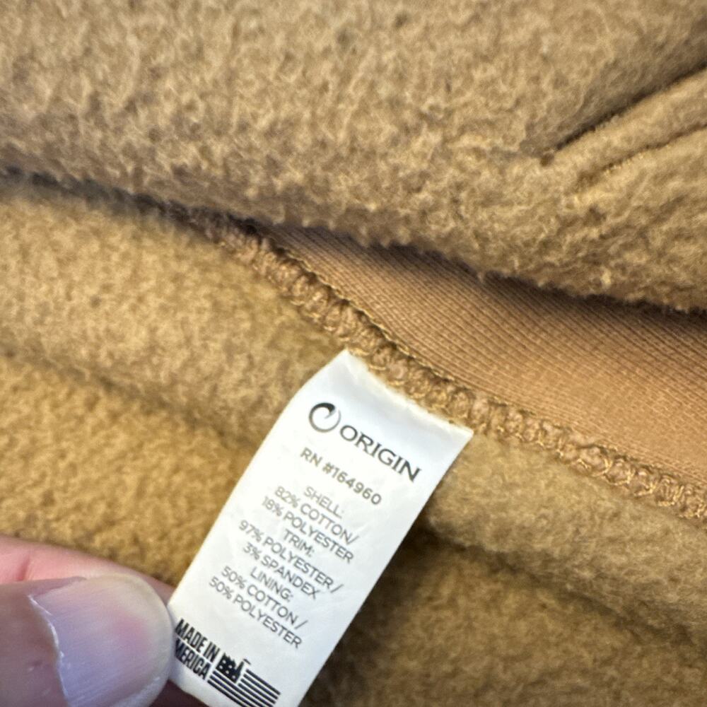 Origin Full Zip Hooded Fleece Hoodie Brown Men's L Logo Pockets - Picture 4 of 6
